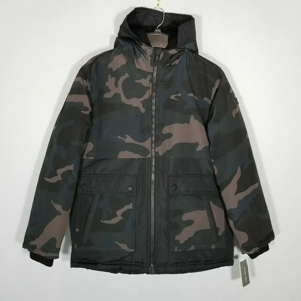 NWT Michael Kors Snorkel Hooded Jacket Puffer Snow Camouflage Boys Youth M